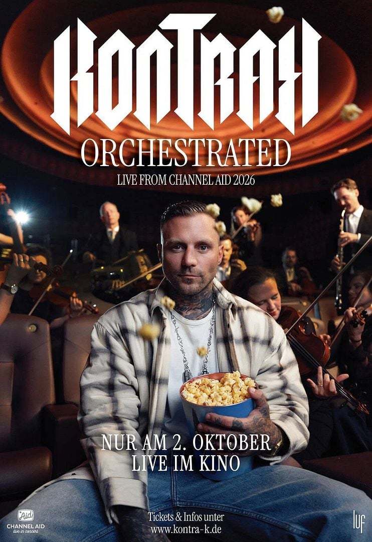 Ein Konzert mit einem 65-köpfigen Orchester: Zum Konzert und der Live-Übertragung ins Kino von "Kontra K: Orchestrated - Live from Channel Aid 2026" verlosen wir Fan-Pakete